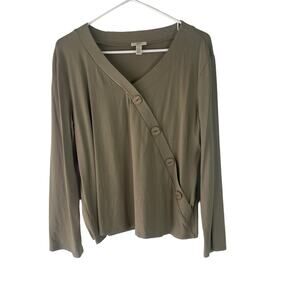 J. Jill Women's Size Small Sage Green Asymmetrical Button Rayon Top‎